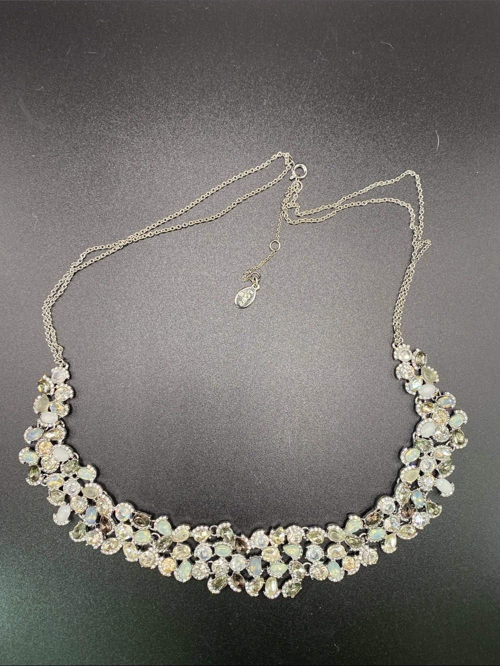 LOFT Silver Crystal Flower Necklace with Pale Pink Accents